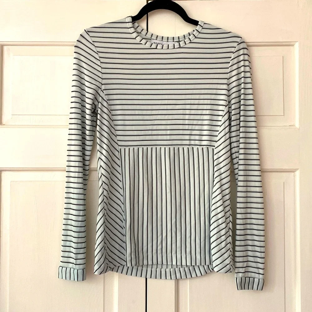 Athleta X Derek Lam IOC White Striped Madison Ave long Sleeve Athletic Shirt Top - Picture 2 of 9